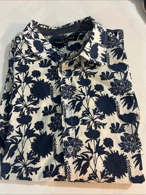 Beverly Hills Polo Club White Shirt with Navy Floral Print